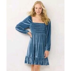 LC Lauren Conrad blue Smocked Velvet Mini Dress Plus Size 3x